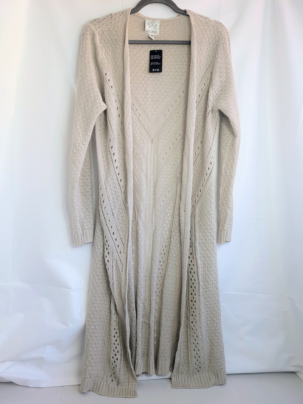 Streetwear Society Longline Open-Knit Duster Cardigan Beige NWT 100% Acrylic